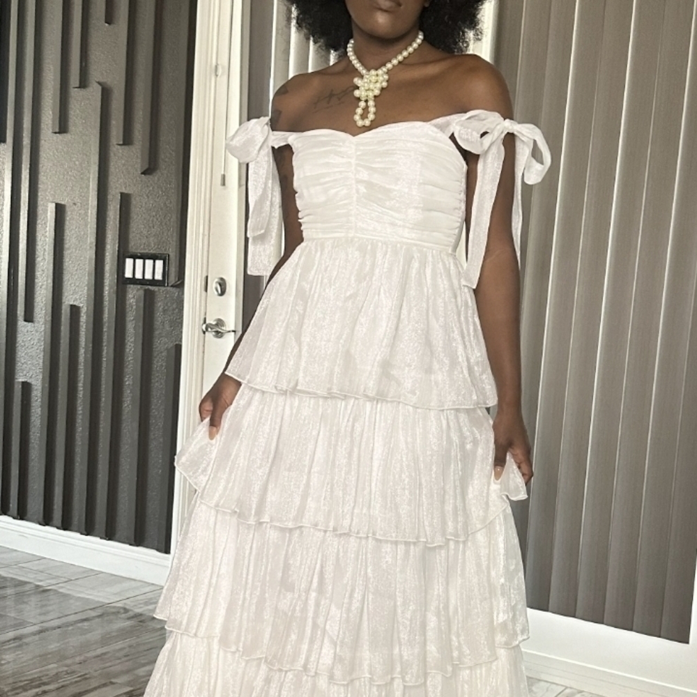 Lulu's White Off-Shoulder Tiered Maxi Dress